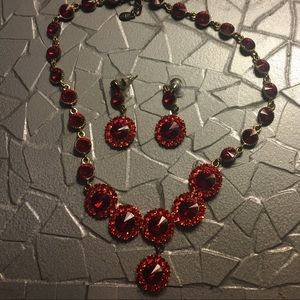 Faux ruby necklace and earrings set